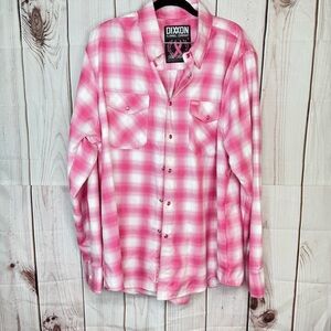 DIXXON The Ribbon Flannel Pink White Breast Cancer Awareness size XL